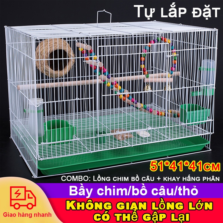 LỒNG NUÔI CHIM BỒ CÂU nhốt các loại chim đa năng LỒNG KÈM KHAY PHÂN VÀ MÁNG UỐNG NƯỚC LỒNG MẠ KẼM 51*41*41cm
