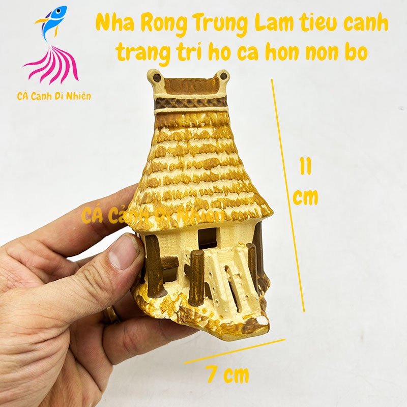 Nhà Rong trung bằng gốm sứ vàng làm tiểu cảnh hồ cá size 10x7 cm nhà rơm BDDH1-34