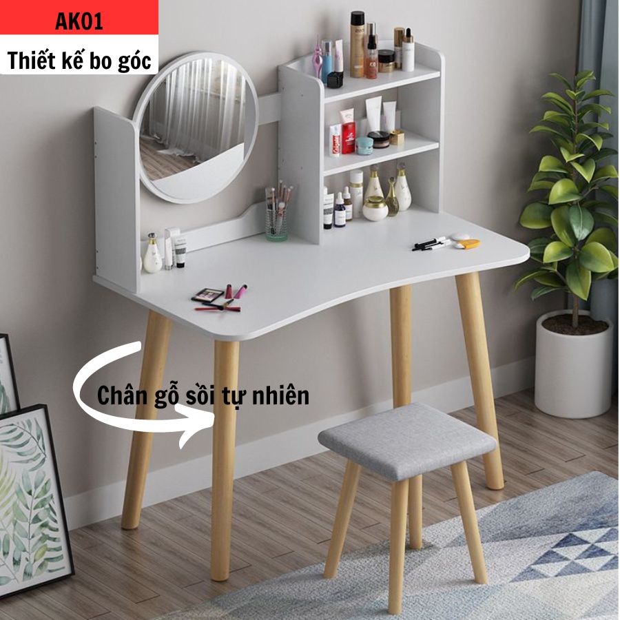 Bàn trang điểm có đèn led giá rẻ MANZI DECOR (AK01) đẹp 100x50x118 chân gỗ to tiện lợi có gương xinh xắn cho các nàng | BigBuy360 - bigbuy360.vn