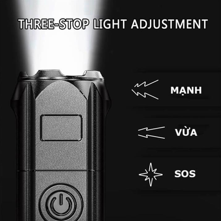 Đèn pin mini cầm tay siêu sáng chiếu xa 300M có Zoom xa gần, pin trâu, chống thấm nước IP44, đèn pin Led XPE T6 cầm tay