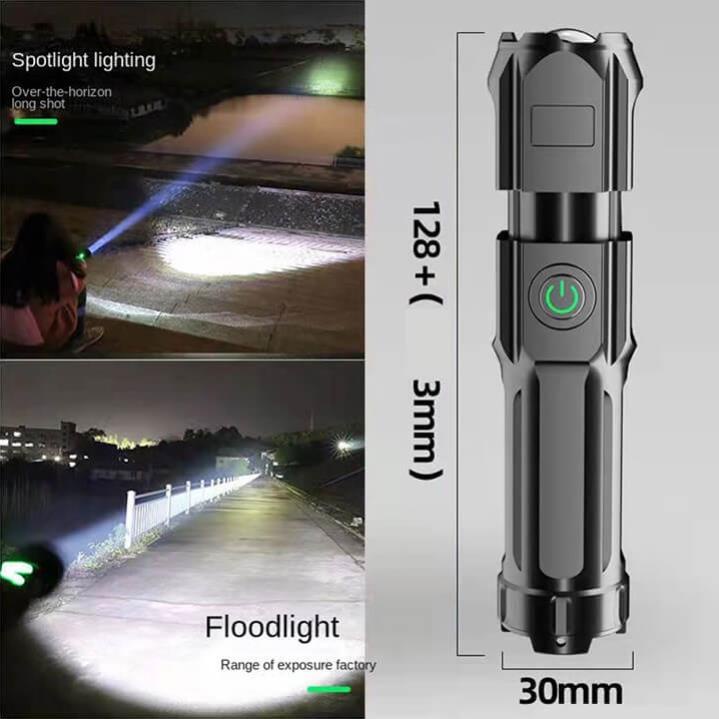 Đèn pin mini cầm tay siêu sáng chiếu xa 300M có Zoom xa gần, pin trâu, chống thấm nước IP44, đèn pin Led XPE T6 cầm tay