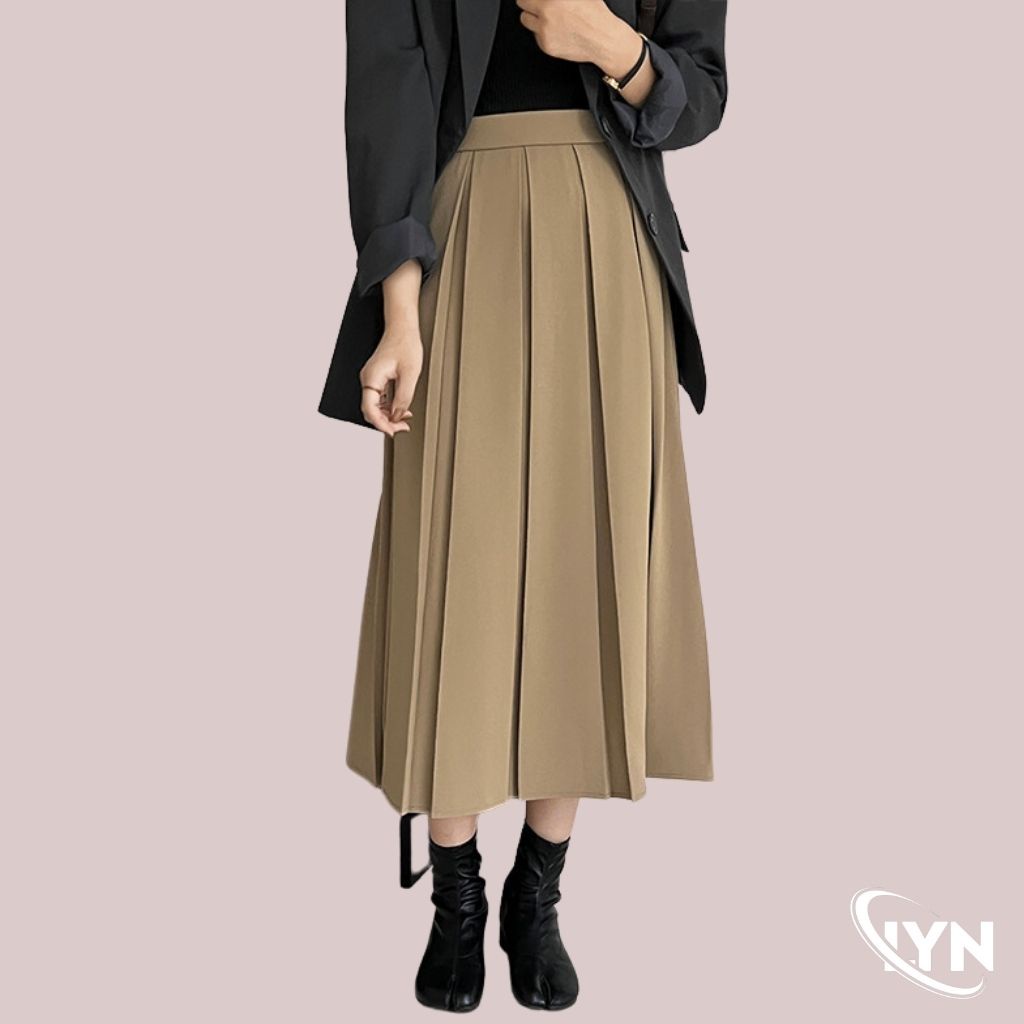 Chân váy xếp ly LYNNN STORE to dáng dài qua gối cạp cao bigsize - Chân váy xòe dài xếp li công sở học chơi tiệc