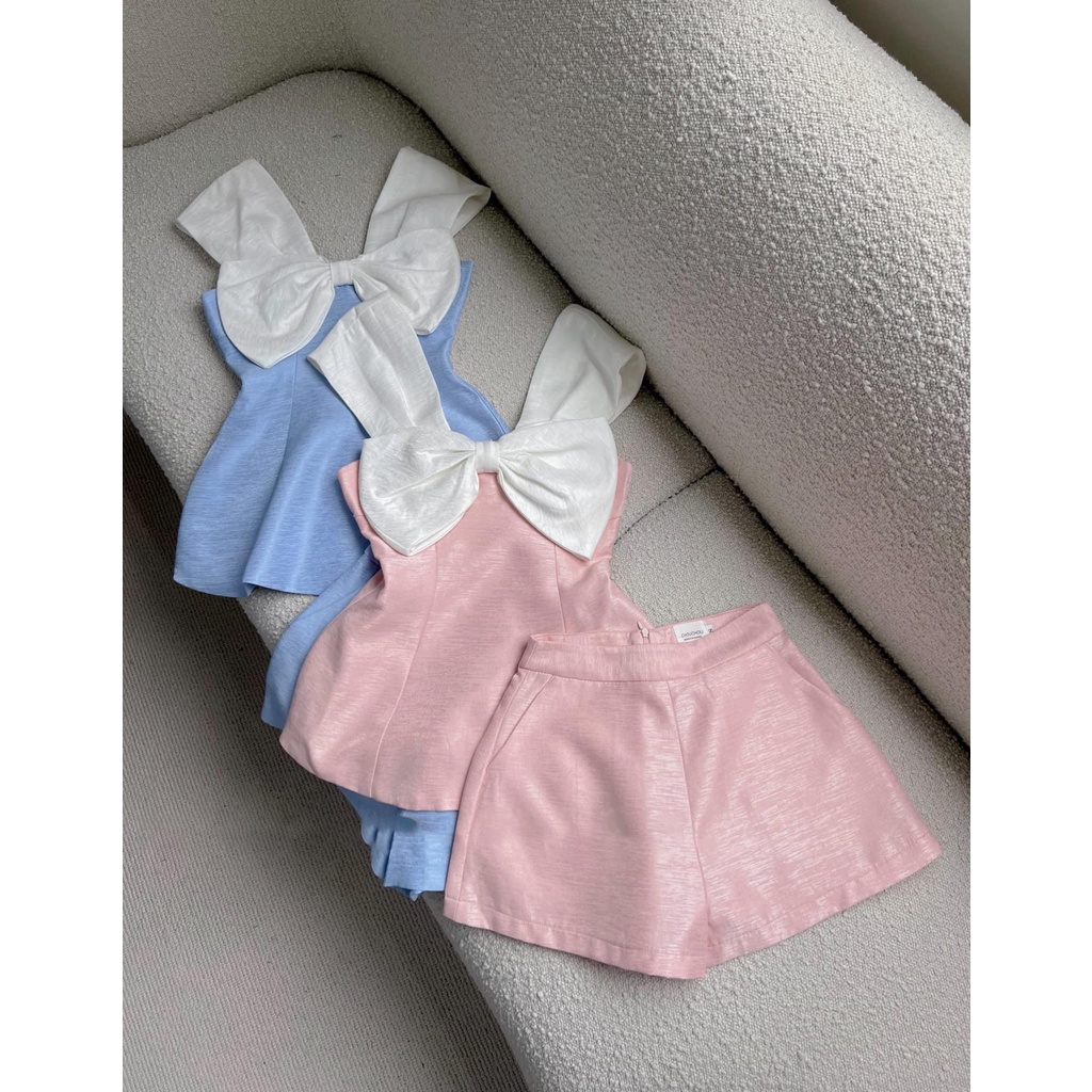 Set váy đính nơ tafta phong cách baby mặc đi biển, đi chơi, đi du lịch