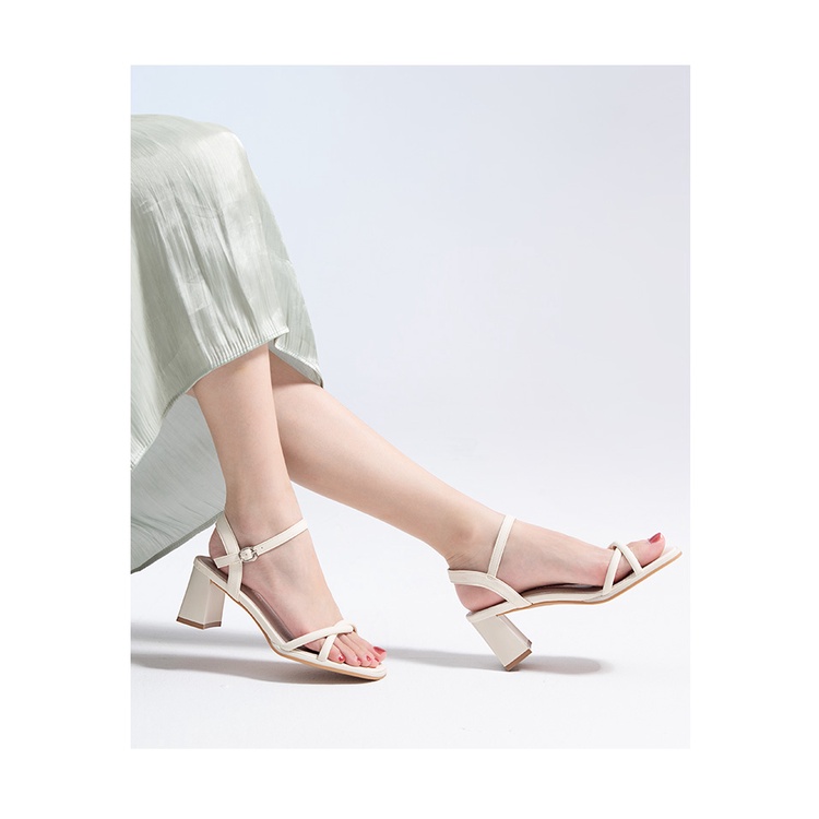 sandal cao gót dusto thời trang công sở đẹp cao cấp giá rẻ da mềm chắc chắn êm chân cao 7p màu be- SDDT025