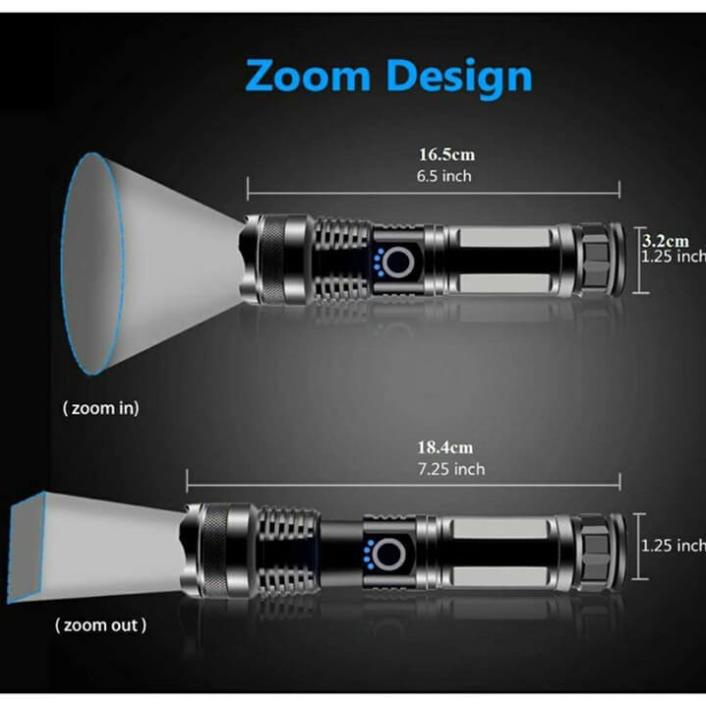Đèn pin siêu sáng XHP50 có Zoom xa gần chiếu xa 500m, chống thấm nước, pin 6800mAh, đèn pin cầm tay XML T6, đèn pin mini