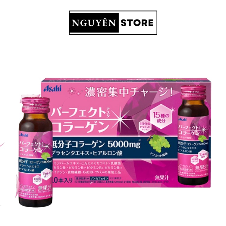 Nước uống The Collagen Asahi Perfect Asta Nhật Bản, collagen dạng nước hộp 10 chai x 50ml