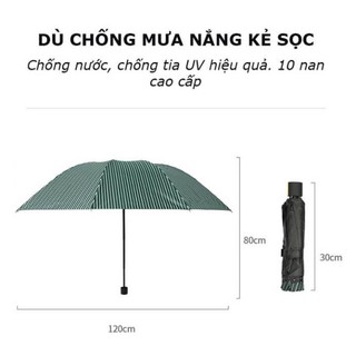 Ô che nắng, che mưa cầm tay 10 nan, dù gấp gọn 2 lớp phủ chống tia UV, dù che mưa đi dã ngoại ngoài trời cầm tay