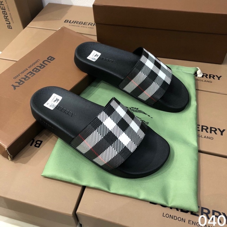 Dép da nam cao cấp - dép lê quai ngang bbr có hộp.