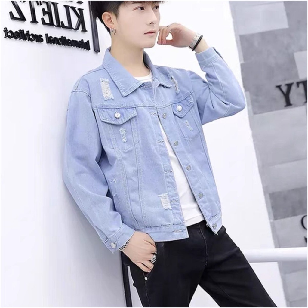 Áo khoác bò rách cá tính cực ngầu mới nhất - VIRGO MAN - Áo khoác jean nam màu xanh cao cấp vnxk không phai màu