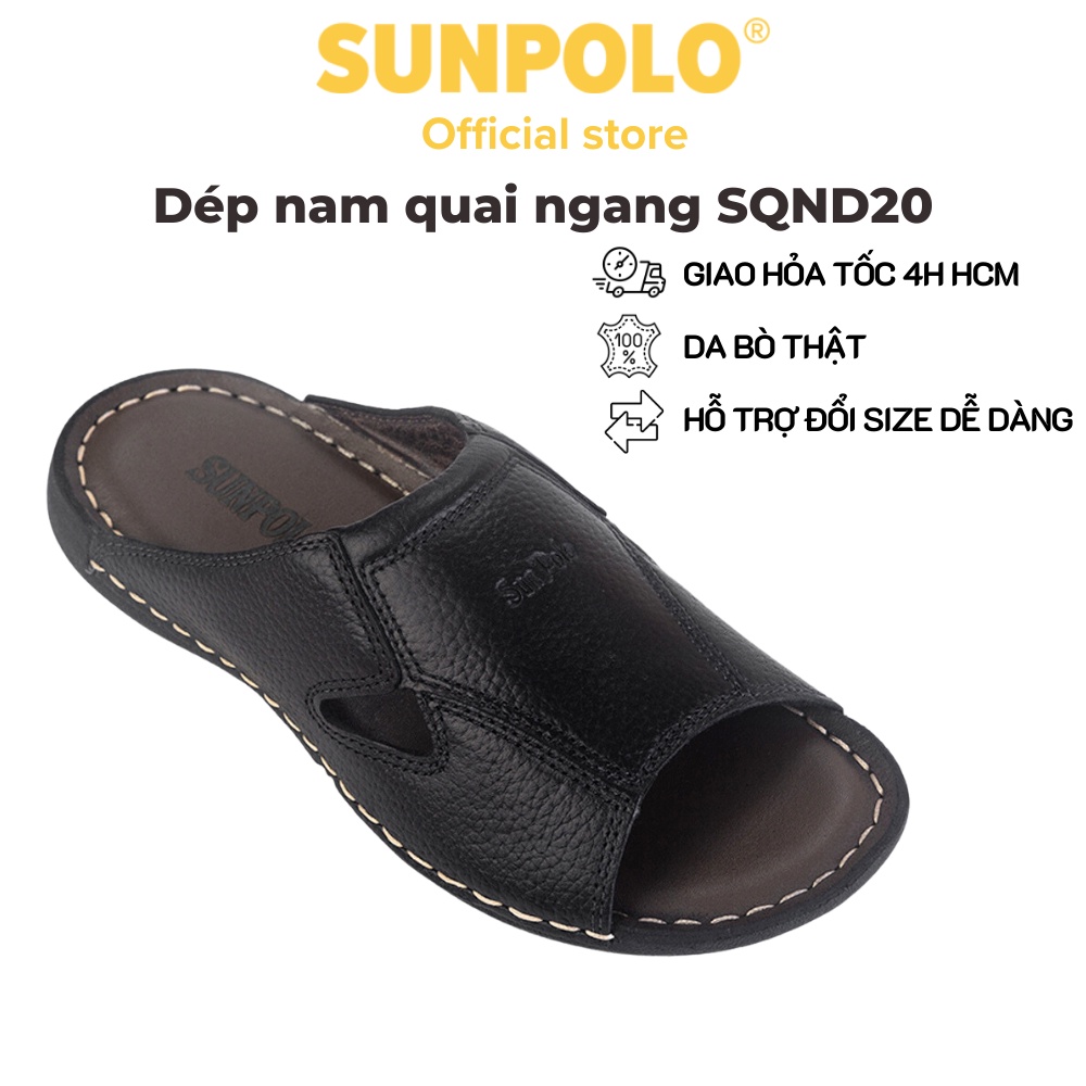 Dép Nam Quai Ngang Da Bò SUNPOLO Đen Nâu - SQND20