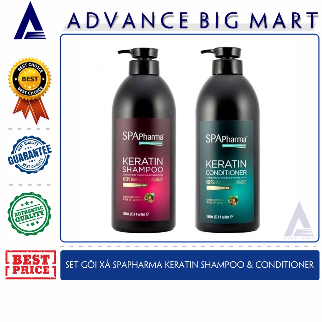 [AUTH] Cặp dầu gội xả Spa Pharma Keratin siêu phục hồi tóc chuẩn Salon 1000mlx2