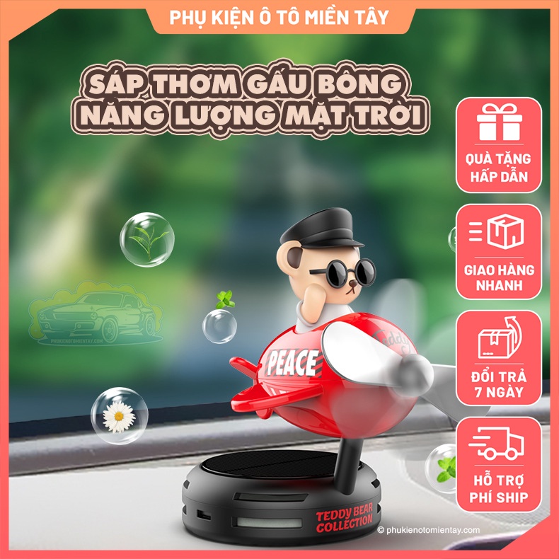 Sáp Thơm Ô Tô  Năng Lượng Mặt Trời Mô Hình Gấu Dễ Thương Trang Trí Xe Hơi Khuếch Tán Nước Hoa 2