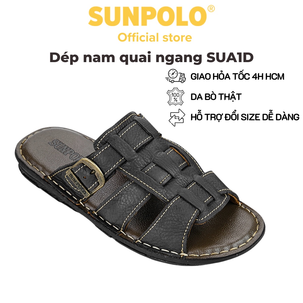 Dép Quai Ngang Nam Da Bò SUNPOLO - SUA1DN - Có Big size 44 45