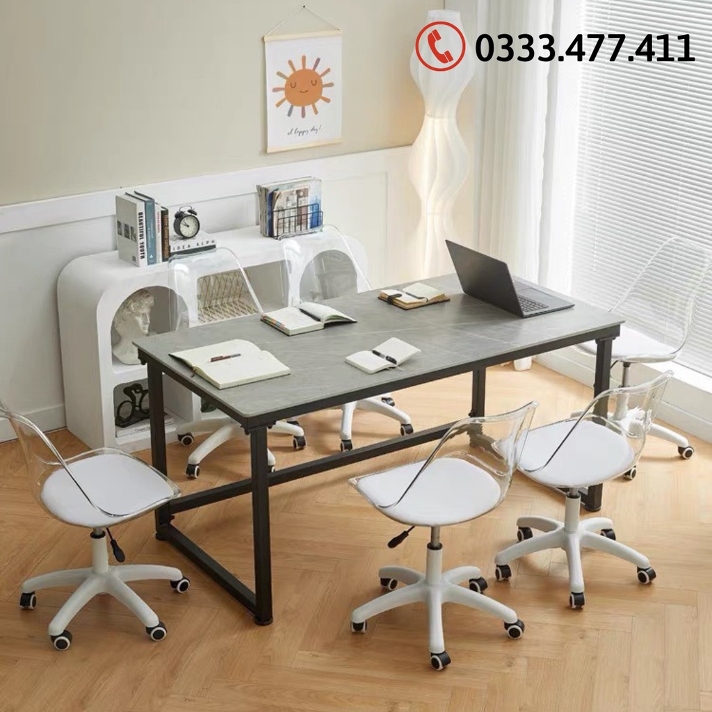 Ghế xoay nhựa trong suốt, ghế trong suốt cao cấp đệm bọc simili êm ái chân xoay chắc chắn, ghế làm việc decor phòng