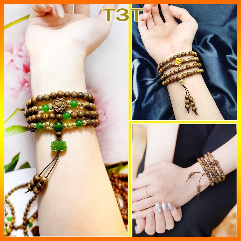 Vòng Tay Trầm Hương 108 Hạt đủ size 6 và 8mm, Chuỗi vòng trầm mix charm các mẫu hợp cho Nam Nữ - Tặng kèm hộp gấm - T3T