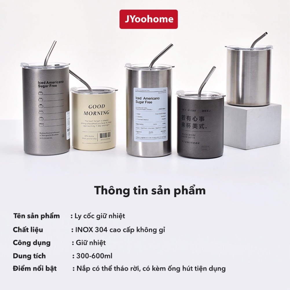 Bình đựng nước JYoohome - Ly giữ nhiệt Iced Americano inox 304 cao cấp không gỉ uống cà phê dùng văn phòng
