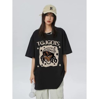 Áo thun RDGF cotton tay ngắn dáng rộng in họa tiết thời trang mùa hè cho nữ