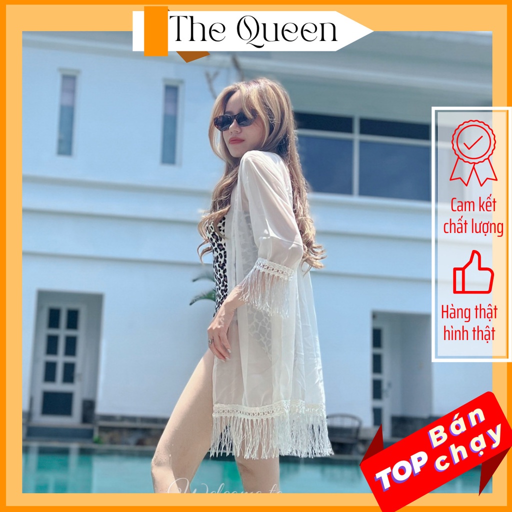 Áo choàng lửng ren lưới phối cùng Bikini đồ bơi đi biển siêu thời trang The Queen 050