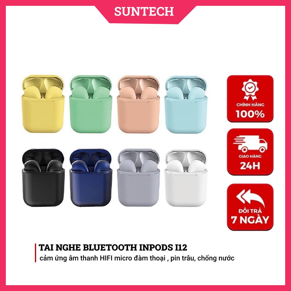 Tai nghe Bluetooth không dây Inpods I12 TWS v5.0 cảm ứng âm thanh HIFI micro đàm thoại , pin trâu, chống nước - SUNTECH