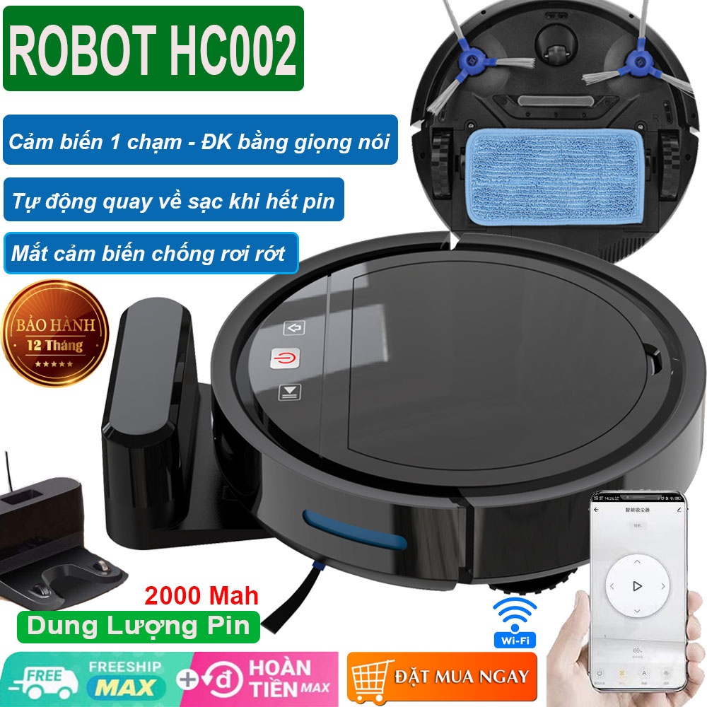 Robot Hút Bụi, Lau Nhà Thông Minh,Tự Sạc Pin, Điều Khiển Từ Xa - Bảo Hành 12 !