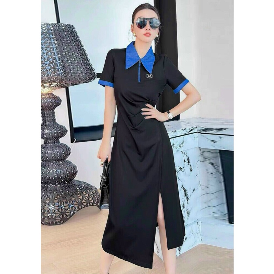 Đầm suông nữ thun đen xẻ tà sang chảnh - Mua đầm suông tặng mẹ