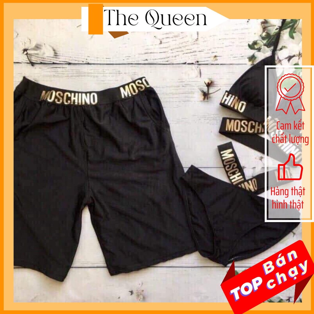 Combo cặp đôi đi biển đai Moschino Áo Tắm Quần Đùi Bikini nữ freesizeThe Queen 055