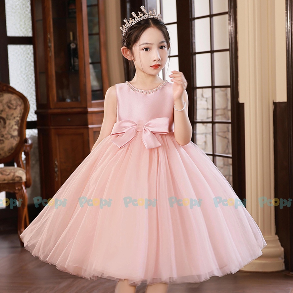 Váy Công Chúa Bé Gái Poopi Kiểu Sát Nách Màu Hồng Dễ Thương Đầm Mặc Hè Cho Bé