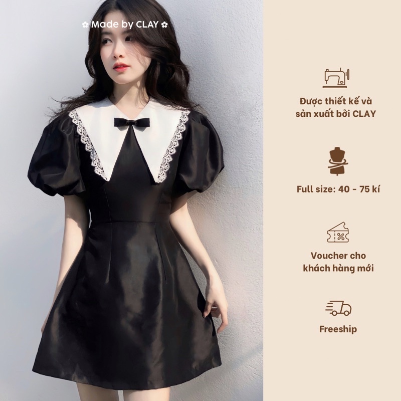 [ CLAY ] Suvy Dress - Váy nữ thiết kế tafta tay bồng cổ nơ tiểu thư sang chảnh có bigsize | BigBuy360 - bigbuy360.vn