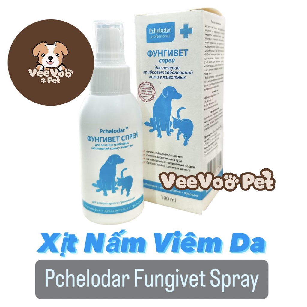 Xịt Nấm Viêm Da cho Chó & Mèo 100ml PCHELODAR FUNGIVET (xuất xứ Nga)