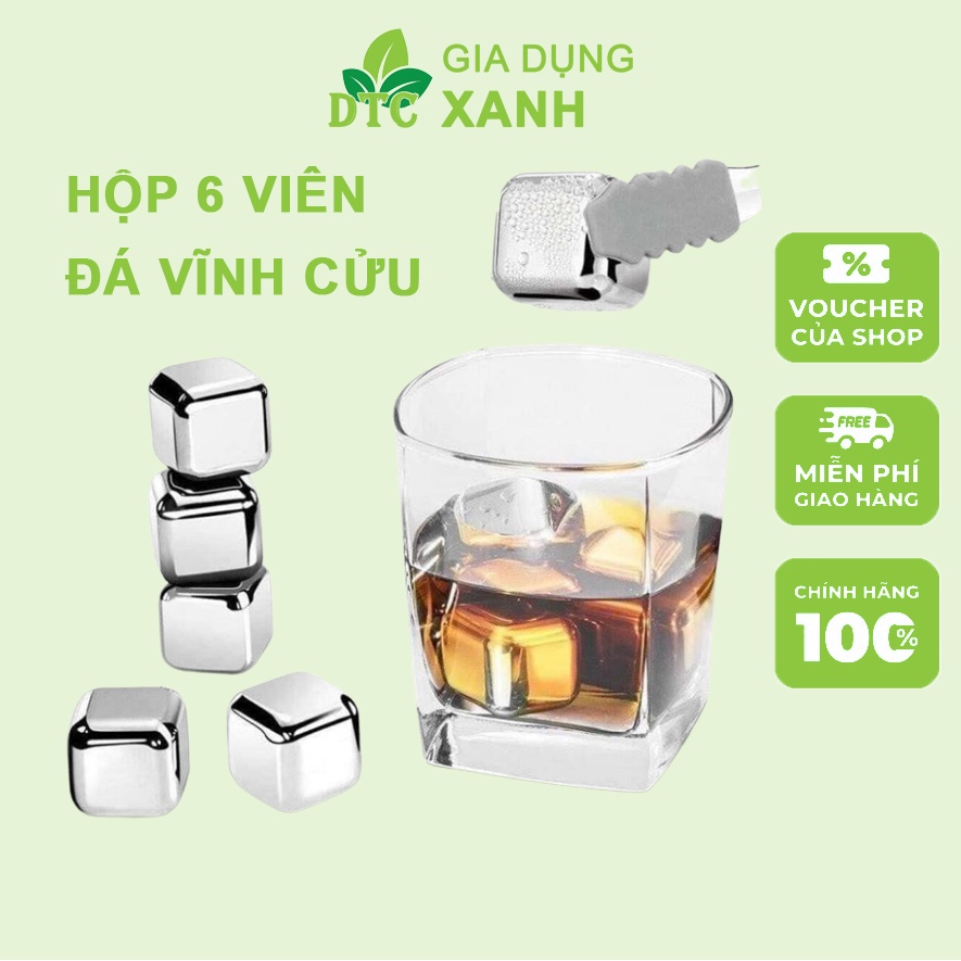 Đá Inox Không Tan Lạnh Vĩnh Cửu,không tan hộp 6 viên đá INOX304 lạnh vĩnh cửu dùng tiện lợi+ Kèm Kẹp
