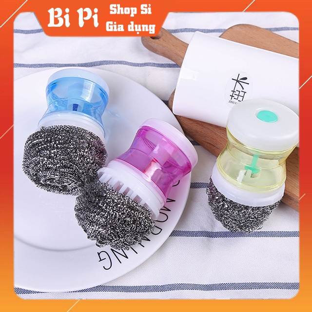Bàn chải cọ xoong nồi, cọ bếp, cọ rửa bát đĩa thông minh đa năng có bình đựng xà phòng (nhiều màu)