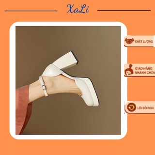 Giày cao gót nữ đế đúp xali gót thô vuông, giày bít mũi cao 9cm - gdd