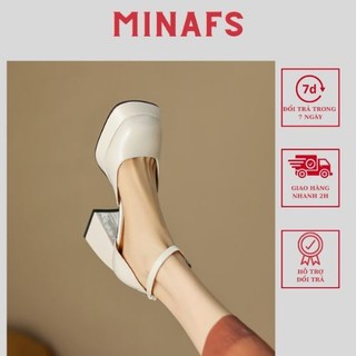 Giày bít mũi cao 9cm minafs giày cao gót nữ đế đúp gót thô vuông- gdd