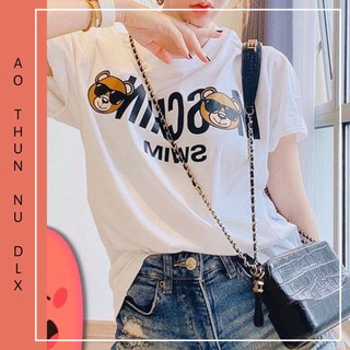 Áo Thun Nữ Màu Trắng In Hình Gấu Mắt Kính Local Brand DLX Chất Thun 35% Cotton Áo Phông Nữ Đẹp