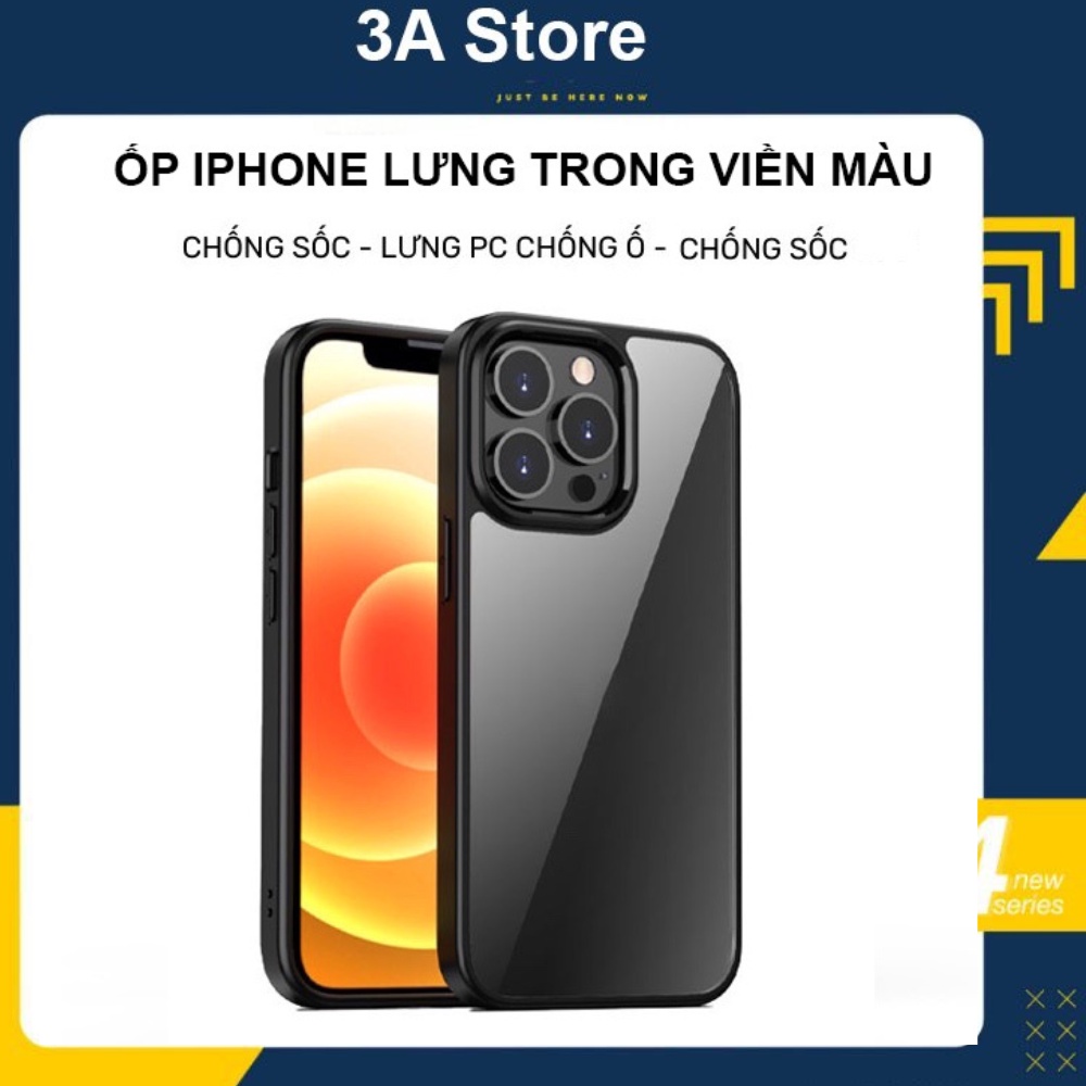 Ốp lưng iphone Likgus trong suốt viền màu chống ố vàng mặt lưng chống sốc bảo vệ camera cho 12 13 14 pro max 3astore