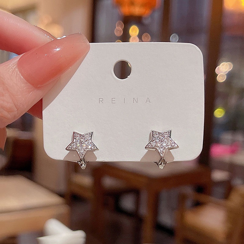 Bông Tai Mạ Bạc 925 Hai Mặt Hình Ngôi Sao Tinh Xảo Thời Trang Cho Nữ