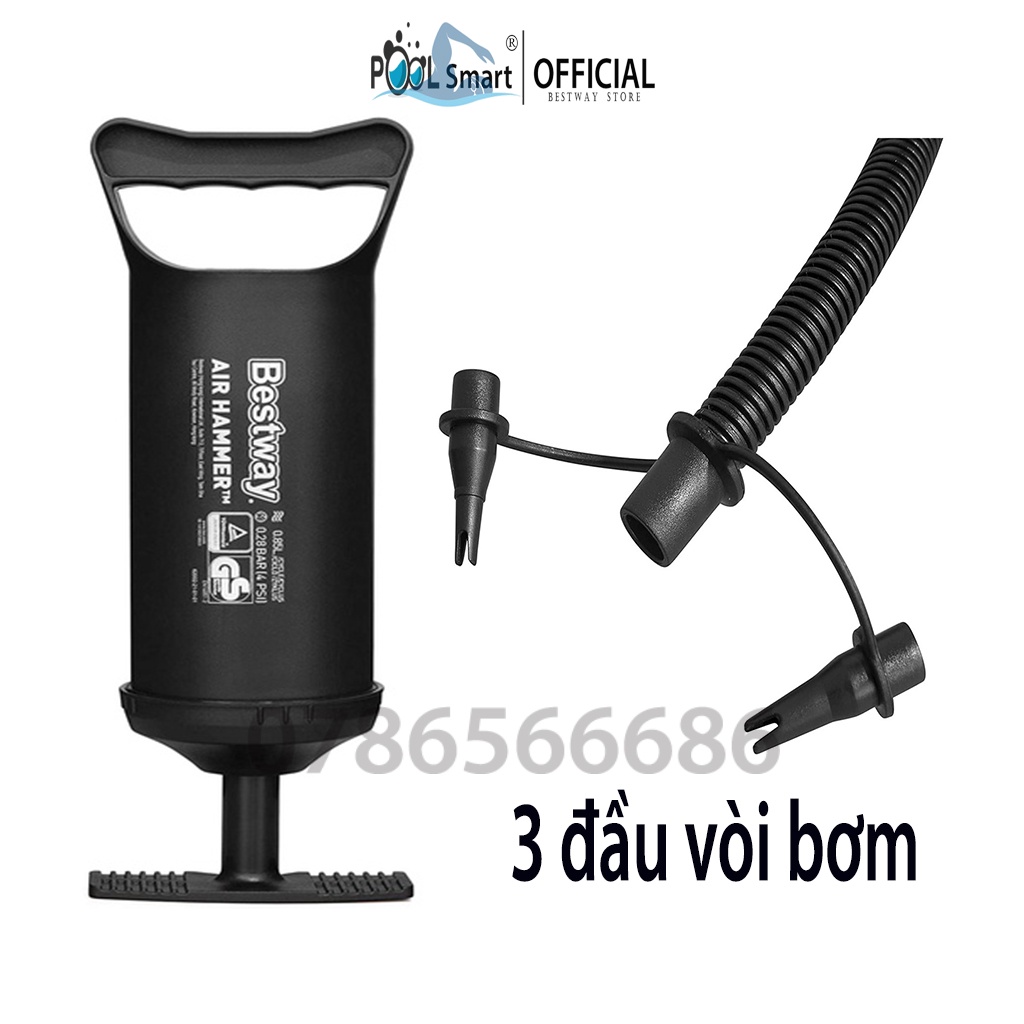 Bơm hơi bằng tay Bestway đi cắm trại du lịch 62002 dùng cho bơm hồ bơi, phao bơi, nệm hơi , thuyền hơi