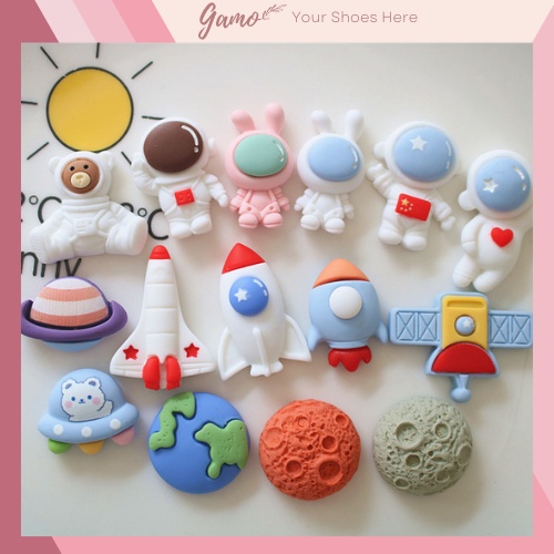 Bộ 14 Jibbitz Crocs, Sticker Crocs, Charm 3D Cross chủ đề phi hành gia DIY nhựa cứng gắn Dép Sục, Cá Sấu Gamo
