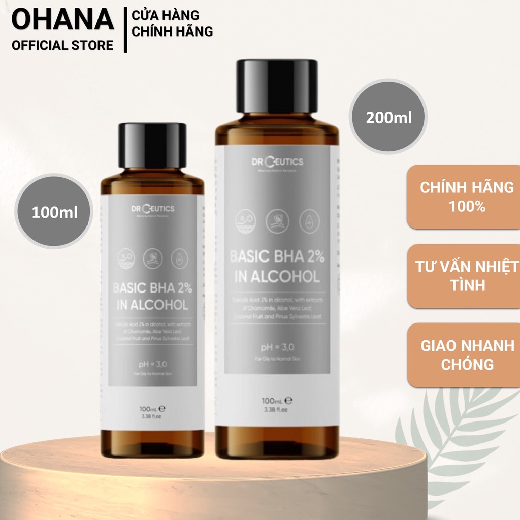 Dung Dịch Tẩy Tế Bào Chết, Làm Sạch Và Cân Bằng Da DrCeutics Basic BHA 2% In Alcohol Nền Cồn (100ml/200ml)