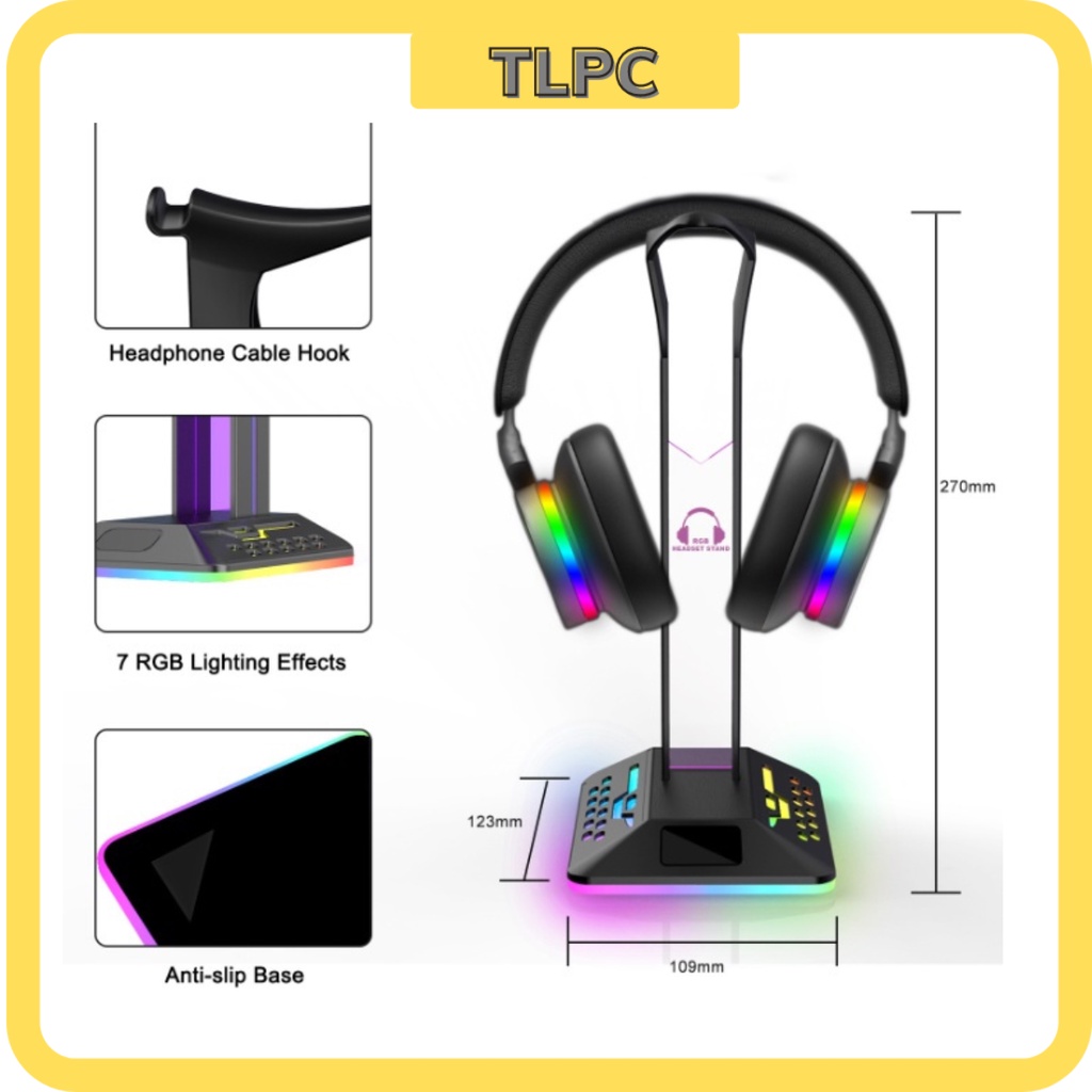 Giá Treo Tai Nghe Gaming Model X6 Tích Hợp Đèn Led RGB Chuyển Màu Có Cổng USB 2.0 Mở Rộng bảo hành 12 tháng