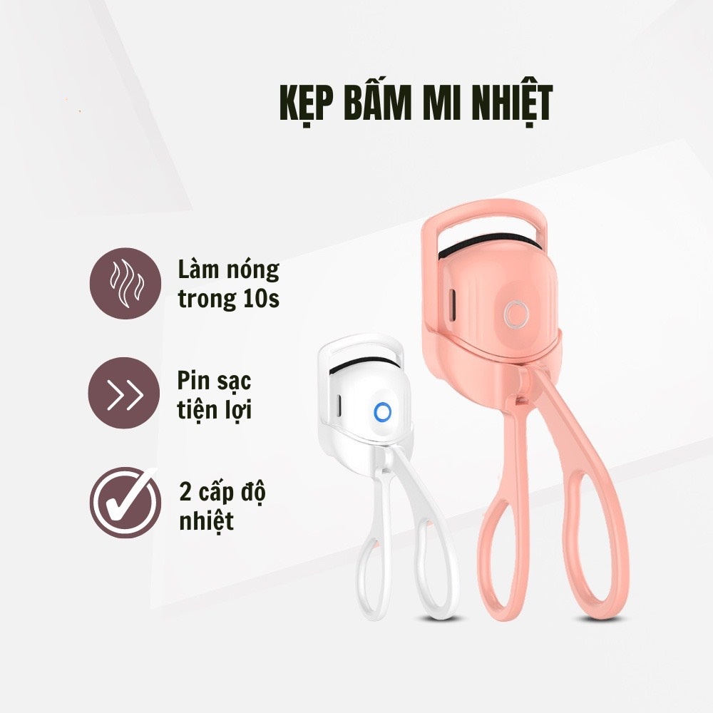 Máy Uốn Mi Điện, Kẹp Mi Nhiệt Thông Minh Làm Cong Nhanh Kèm Sạc USB