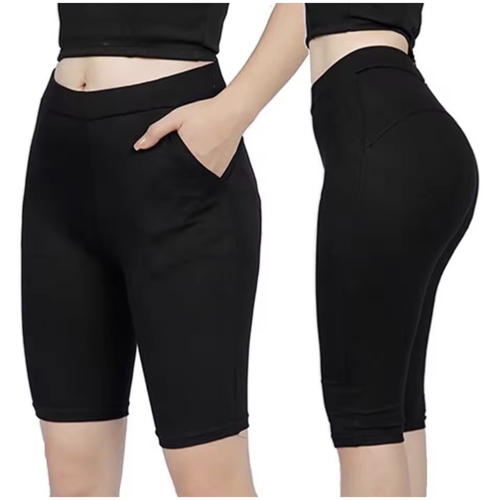 Quần legging đùi nữ vải cotton dẻo co dãn tốt cạp cao dáng ngắn