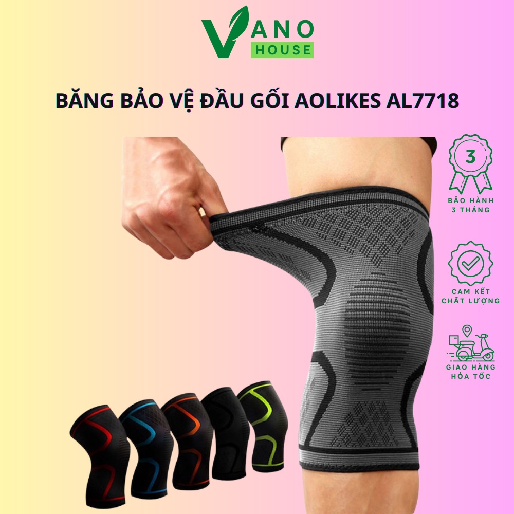 Bó Gối Thể Thao, Bảo Vệ Đầu Gối Tập Gym Aolikes Co Giãn 4 Chiều, Dệt 3D Dày Dặn AL7718