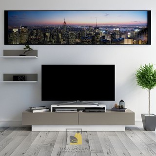 Combo kệ tivi phòng khách dài 180cm và 2 kệ trang trí treo tường. Kệ tivi dài 180cm, để sàn hay treo tường đều được