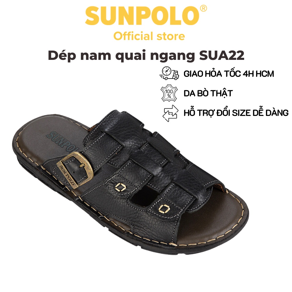 Dép Quai Ngang Nam Da Bò Cao Cấp SUNPOLO SUA22 Có Big size 44 45