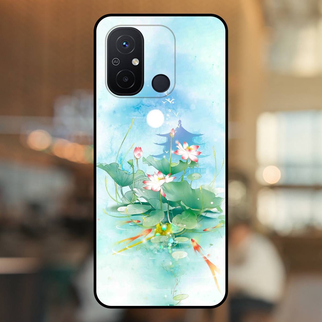 Ốp lưng điện thoại Xiaomi Redmi 12C viền đen Hoa Sen Hoa Đẹp
