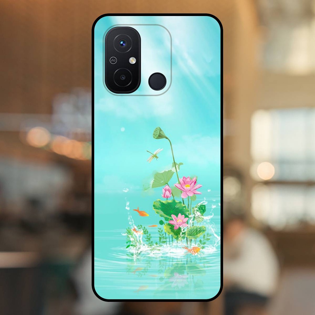 Ốp lưng điện thoại Xiaomi Redmi 12C viền đen Hoa Sen Hoa Đẹp