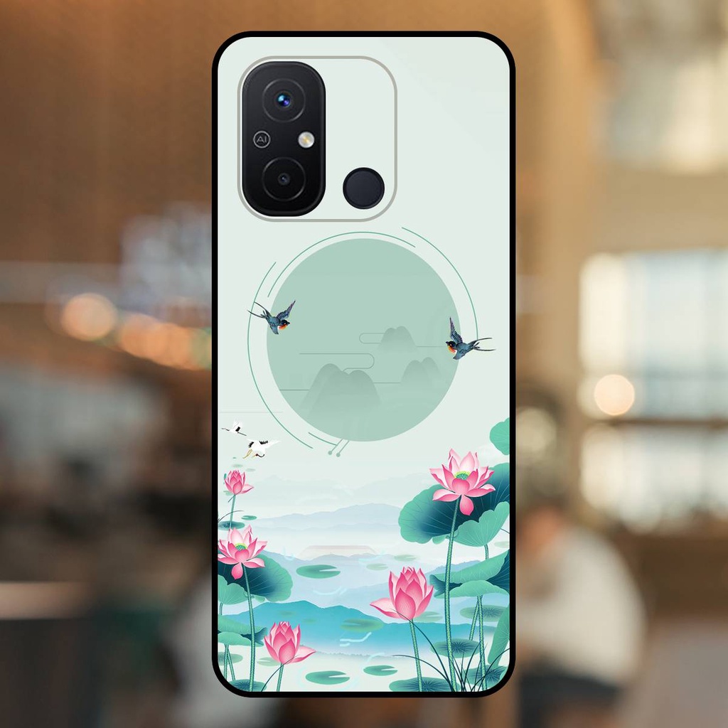 Ốp lưng điện thoại Xiaomi Redmi 12C viền đen Hoa Sen Hoa Đẹp