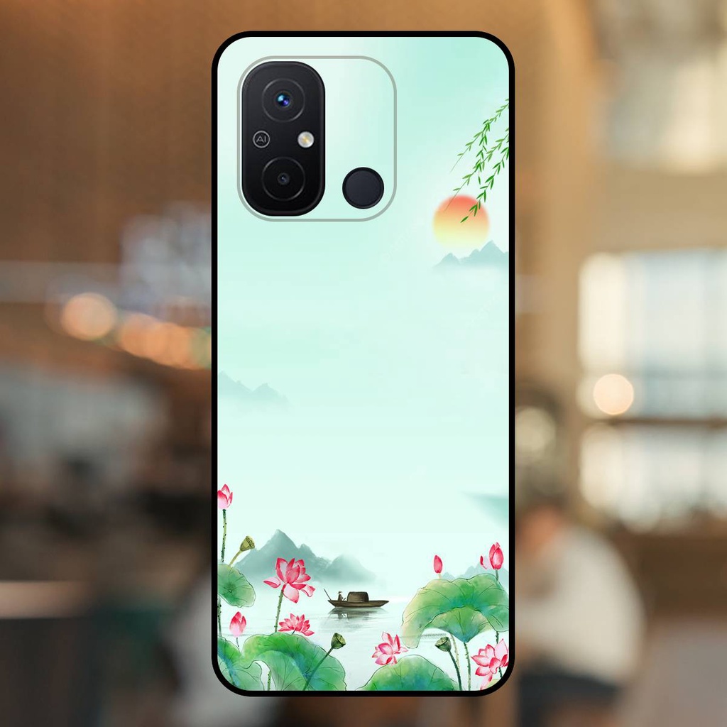 Ốp lưng điện thoại Xiaomi Redmi 12C viền đen Hoa Sen Hoa Đẹp