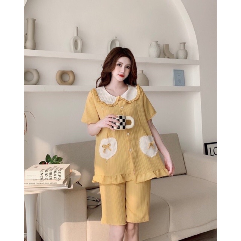 Bộ cộc bầu kết hợp sau sinh cổ bèo túi nơ